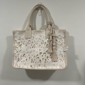 Vince Camuto Beige and White Lace Tote
